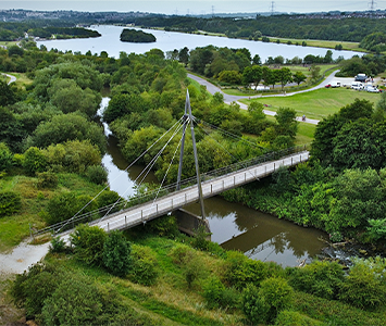 The iconic Rother Valley Bridge stretching out towards Wales in Rotherham